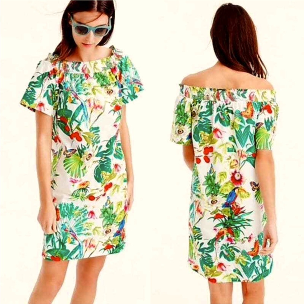 J. Crew Off-the-Shoulder Tropical Print Dress Size 00